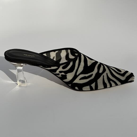 Neous Electra 65mm Mules Slides Heels Black Velvet Cream Mesh Clear Heel 36.5 - Picture 6 of 16